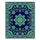 Teal Floral Medallion Navy Area Rug