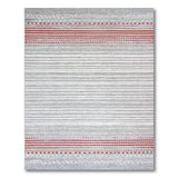 Grey Striped Area Rug with Bold Red Geometric Accents