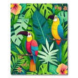 ODIKA Tropical Jungle Parrot Washable Rug - Low Pile Non-Slip Botanical Area Rug