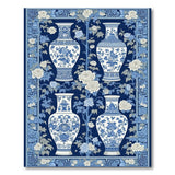 ODIKA Washable Chinoiserie Blue and White Ginger Jar Area Rug - Low Pile & Non-Slip