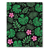 Lush Monstera Leaves Pink Hibiscus Black Area Rug