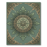 Ornate Green Gold Leaf Medallion Area Rug