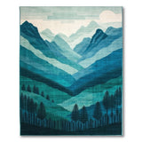 Teal Layered Mountains and Pine Rug