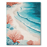 Teal Ocean Waves Coral Reef Beach Area Rug