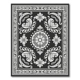 Elegant Black White Ornate Floral Rug