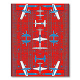 Retro Airplane Grid Red Area Rug