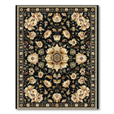 Black and White Black Persian Floral Area Rug with Ivory Blooms