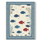 Blue Border Oceanic Fish Area Rug