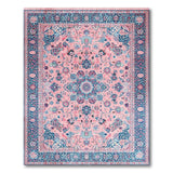 Blush Pink Persian Area Rug with Navy Blue Borders