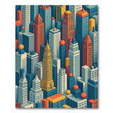 Vibrant Isometric City Skyline Area Rug