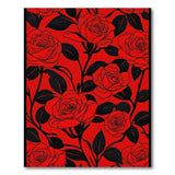 Bold Red Roses Black Leaves Area Rug