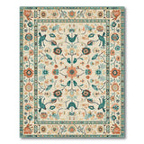 Cream Persian Rug with Teal Birds and Floral Motifs