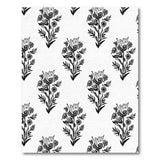 Black White Floral Block Print Area Rug