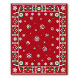 Festive Red Snowflake Area Rug with Holly Border