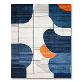 Navy Blue Abstract Geometric Grid Area Rug