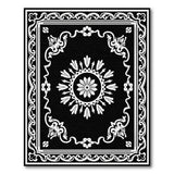 Black White Ornate Floral Medallion Rug
