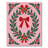 Pink Holly Wreath Area Rug with Red Bows