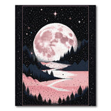 Pink Moonlit Mountain Lake Area Rug