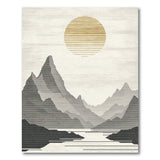 Geometric Grey Mountains Golden Sun Rug