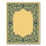 Ornate Teal Floral Frame Beige Area Rug
