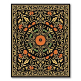 Opulent Black Gold Orange Persian Floral Rug