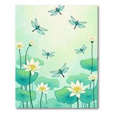 Teal Lotus Blooms and Dragonfly Area Rug