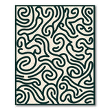 Black White Abstract Maze Swirl Area Rug