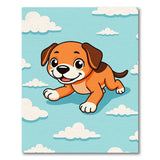 Cute Cartoon Puppy Leaping Clouds Blue Area Rug