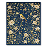Navy Blue Peony Bird Berry Floral Rug