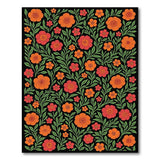 Fiery Orange Floral Area Rug on Black