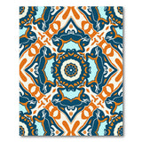 Blue Teal Boho Mandala Area Rug with Orange Accents