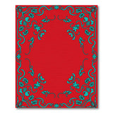 Crimson Red Area Rug with Teal Floral Border
