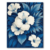 ODIKA Blue Hibiscus Floral Washable Area Rug - Low Pile Non-Slip Mat