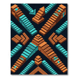 Teal Orange Isometric Pyramid Steps Rug