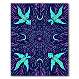Psychedelic Teal Flying Fish Crescent Moon Area Rug