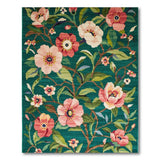 Teal Pink Peony Branch Floral Rug
