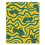Teal Dump Trucks Wavy Yellow Kids Rug