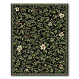 Vintage Green Vine Floral Rug with White Blooms Berries
