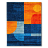 Geometric Navy Blue Orange Sun Abstract Area Rug
