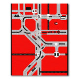 Red Geometric City Roads Area Rug