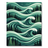 Teal Ocean Waves with Pine Forest Rug