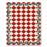 Red White Gingham Check Area Rug with Ornate Vine Borders