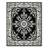 Elegant Black White Persian Floral Medallion Rug