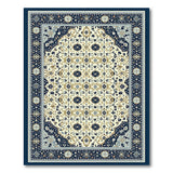 Navy Persian Area Rug with Gold Floral Motifs