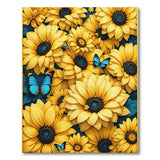 Golden Sunflower Meadow Rug with Blue Butterflies