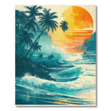 ODIKA Tropical Retro Sunset Washable Rug - Teal & Orange Coastal Art Low Pile Non-Slip Area Rug