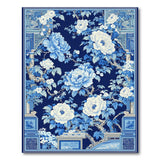 Navy Blue Peony Chinoiserie Area Rug