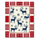 Festive Navy Reindeer Snowflake Red Border Area Rug