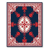Navy Blue Persian Floral Area Rug with Red Accents
