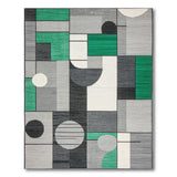 Geometric Grey and Green Abstract Area Rug